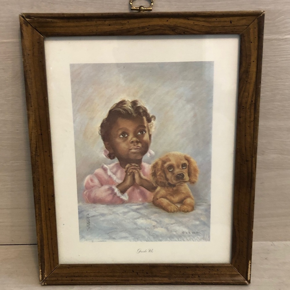 Vintage Erna Kadabach Print “Guide Us” African American Girl Praying w/ Puppy